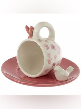 Pink Floral Teacup Hanging Bird Feeder